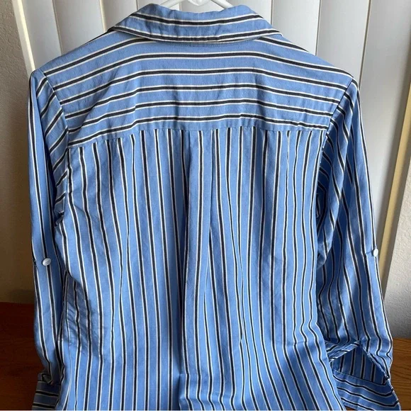 Karen Kane Striped Shirtdress Tencel Linen Roll-Tab Sleeve Blue Size XS - Picture 8 of 16